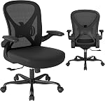 Président du Bureau ergonomique avec 90° Support Lombaire réglable et accoudoirs, siège de bureau en maille respirant à mi-arrière avec 8.8 cm Coussin de siège épais, 136 kg Capacité de poids, 1PC, noir