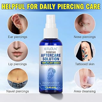 Piercing Aftercare Spray 60ml | Natural Sea Salt & Tea Tree Formula for Ear, Nose, Belly Button Piercings | Cleans, Fights Bacteria, Soothes Redness & dryness | Alcohol-Free, for Sensitive Skin