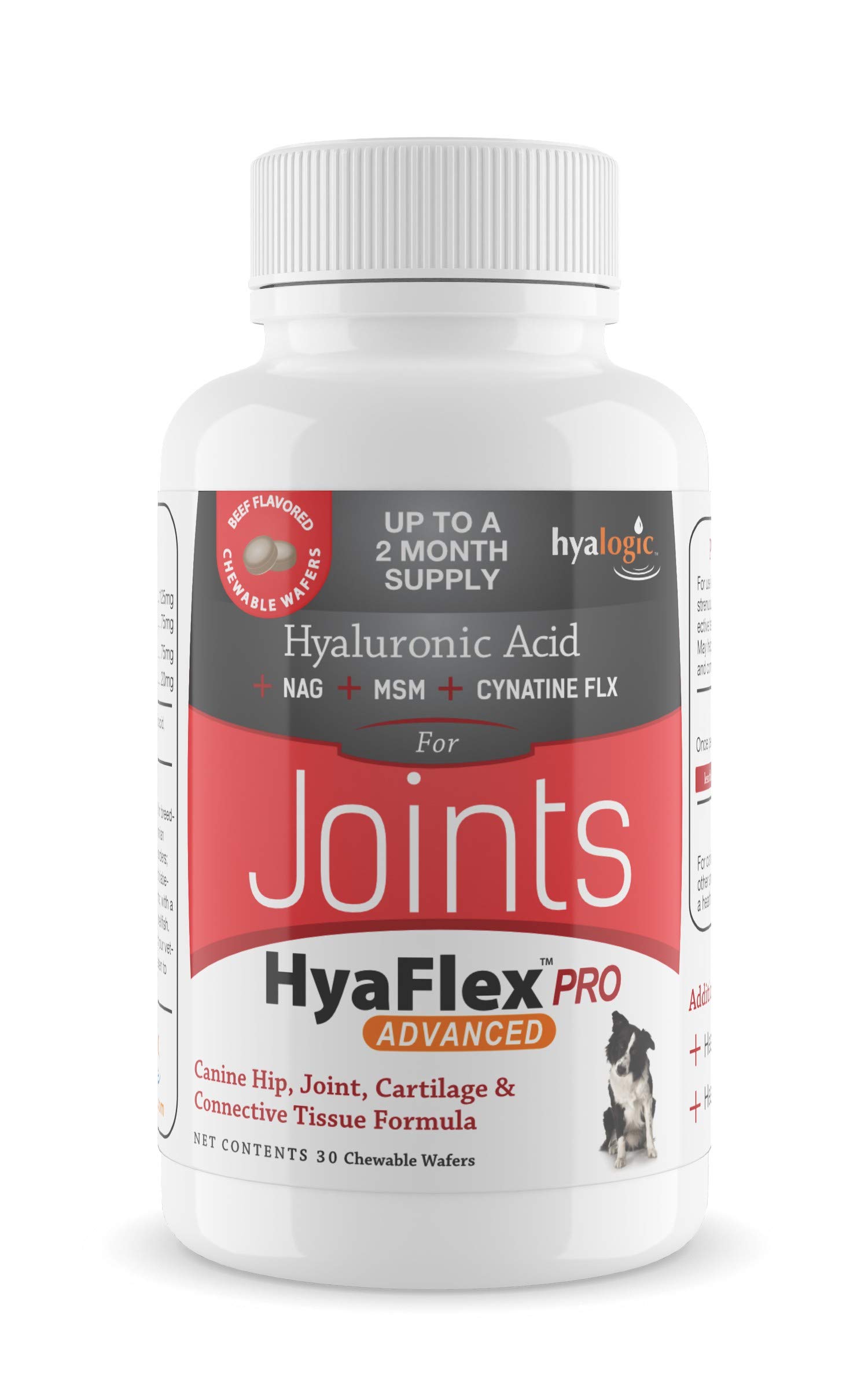 HyalogicPro Advanced HyaFlex for Dogs – Amazing Joint Support Supplement for Your Buddy – 30 Beef Flavored Wafers - Dog Joint Supplement w/Hyaluronic Acid, Glucosamine, MSM & Cynatine (30 Tablets)