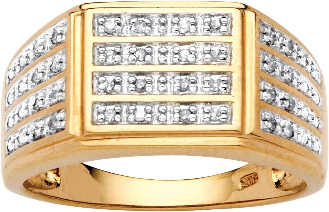 Men's 18K Yellow Gold over Sterling Silver Round Genuine Diamond Grid Ring (1/6 cttw, I Color, I3 Clarity)