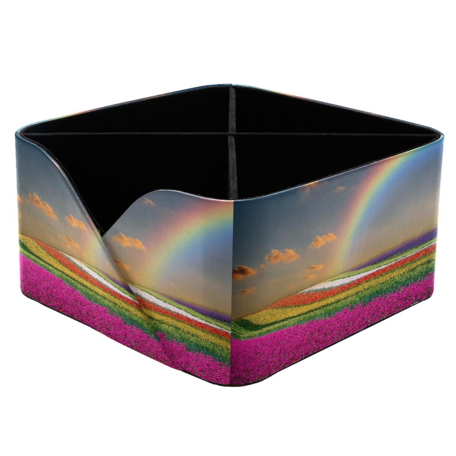 KengjuTesu Rainbow Flowers Field Desktop Organizer Pen Holder, Rectangular Pencil Cup for Office, Study and Makeup Stations