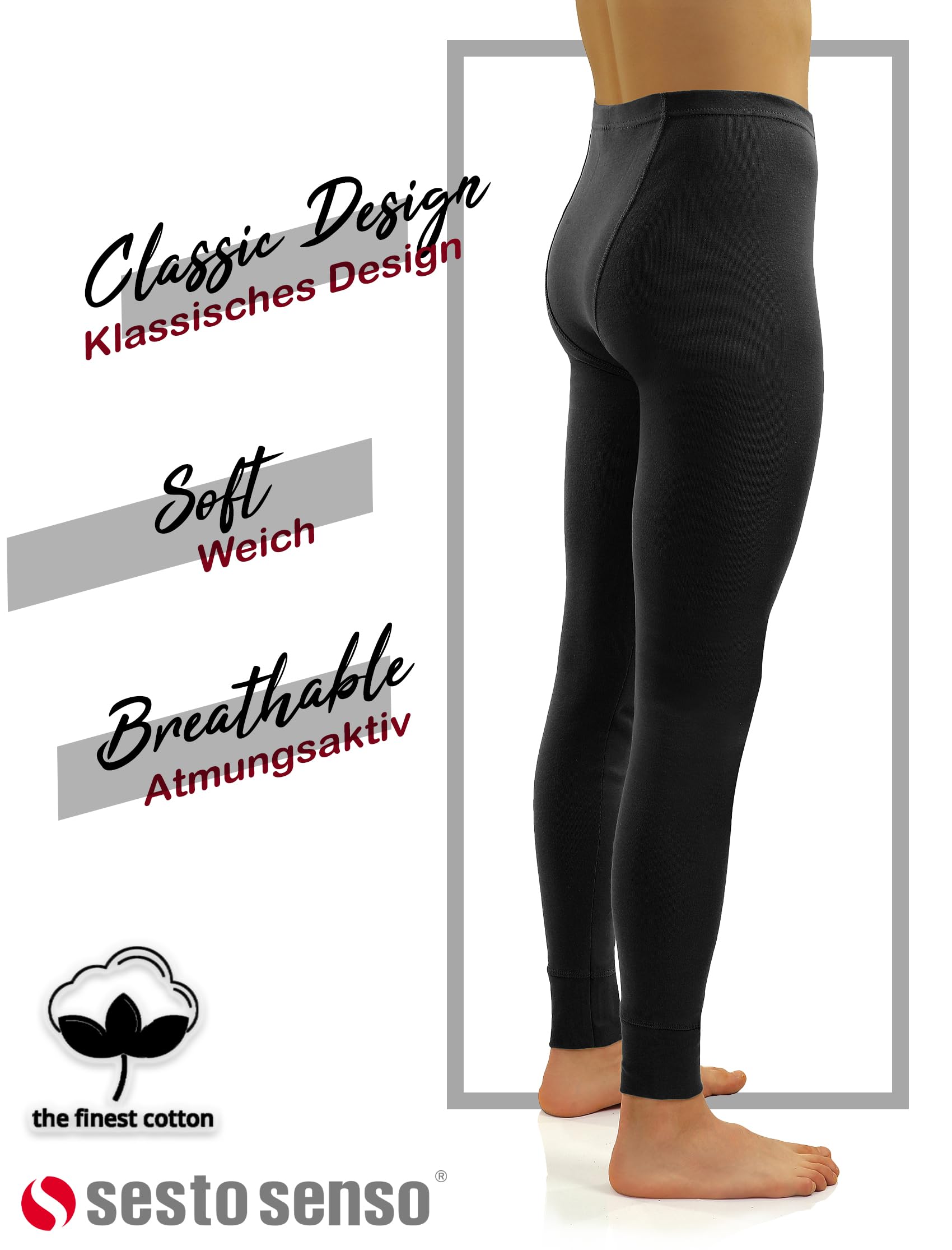 sesto senso Caleçon Long Coton 100% Pantalon sous-Vêtements Bas Thermique Homme