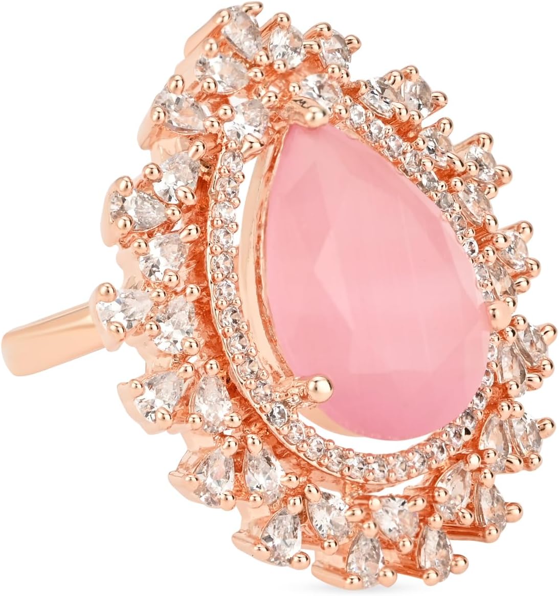 I Jewels Rose Gold Plated Diamond Cubic Zirconia Classic Teardrop Pearl Shaped Comfort Fit Big Band Finger Ring For Wedding Party Prom Women/Girls (FL244Pi)