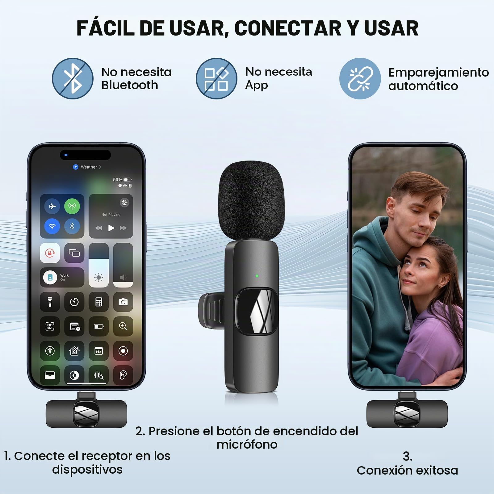 Micrófono Lavalier inalámbrico para iPhone/teléfono Android/computadora, micrófono de solapa USB C para grabación de video, vlogging, TikTok, YouTube, reducción de ruido, micrófono de clip Plug Play