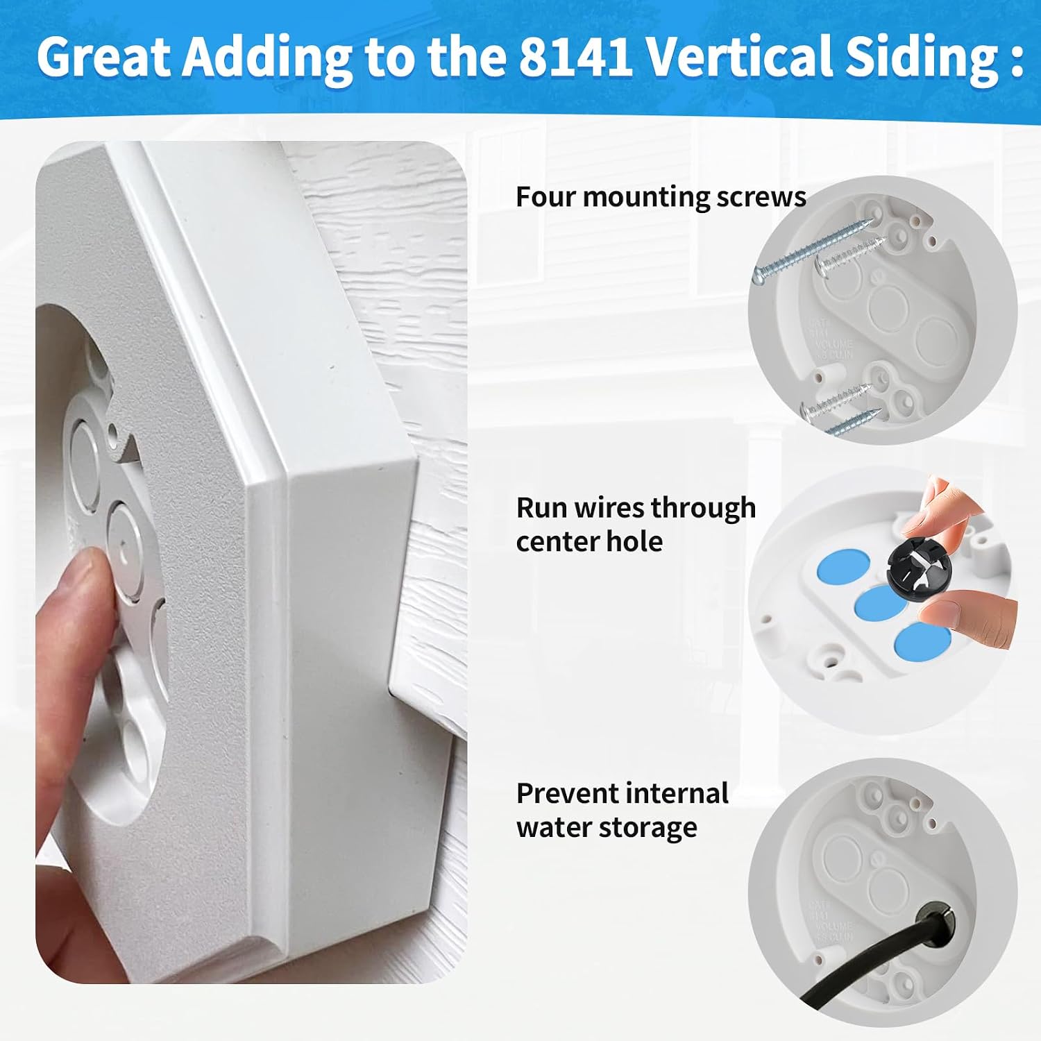 8141 Vertical Siding Lamp Octagon Mounting Kit, White, 1-Pack | Siding Mounting Block, Vinyl Sidings Mounting Blocks, Built-in Electrical Box, For 1/2" Deep Outdoor Vertical Sidings LAP