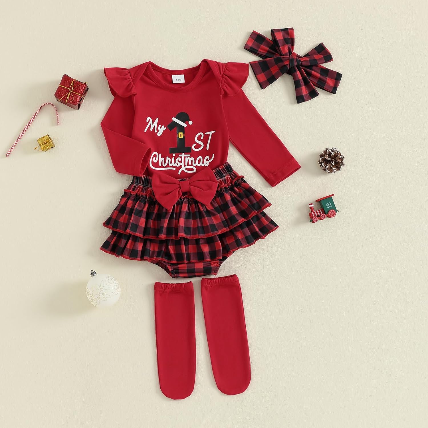 Newborn Baby Girl Christmas Outfit Long Sleeve Romper Christmas Onesie Bloomers Shorts Set Cute Fall Winter Clothes - Image 6
