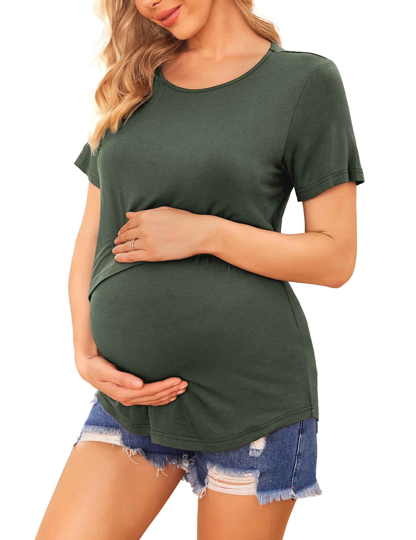 Ekouaer Stillshirt Model Umstandsmode 1er/3er Pack Weich Kurzarm Sommer Still Tshirt Stilloberteile Damen Stilltop für Schwangere