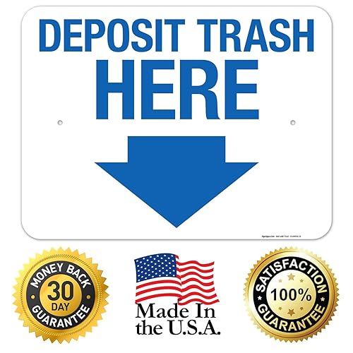 Miniatura 10 de Deposit Trash Here With Downward Arrow Sign, 12x18 Inches, 55 mil thick HDPS (high density polystyrene), Made in USA by Sigo Signs