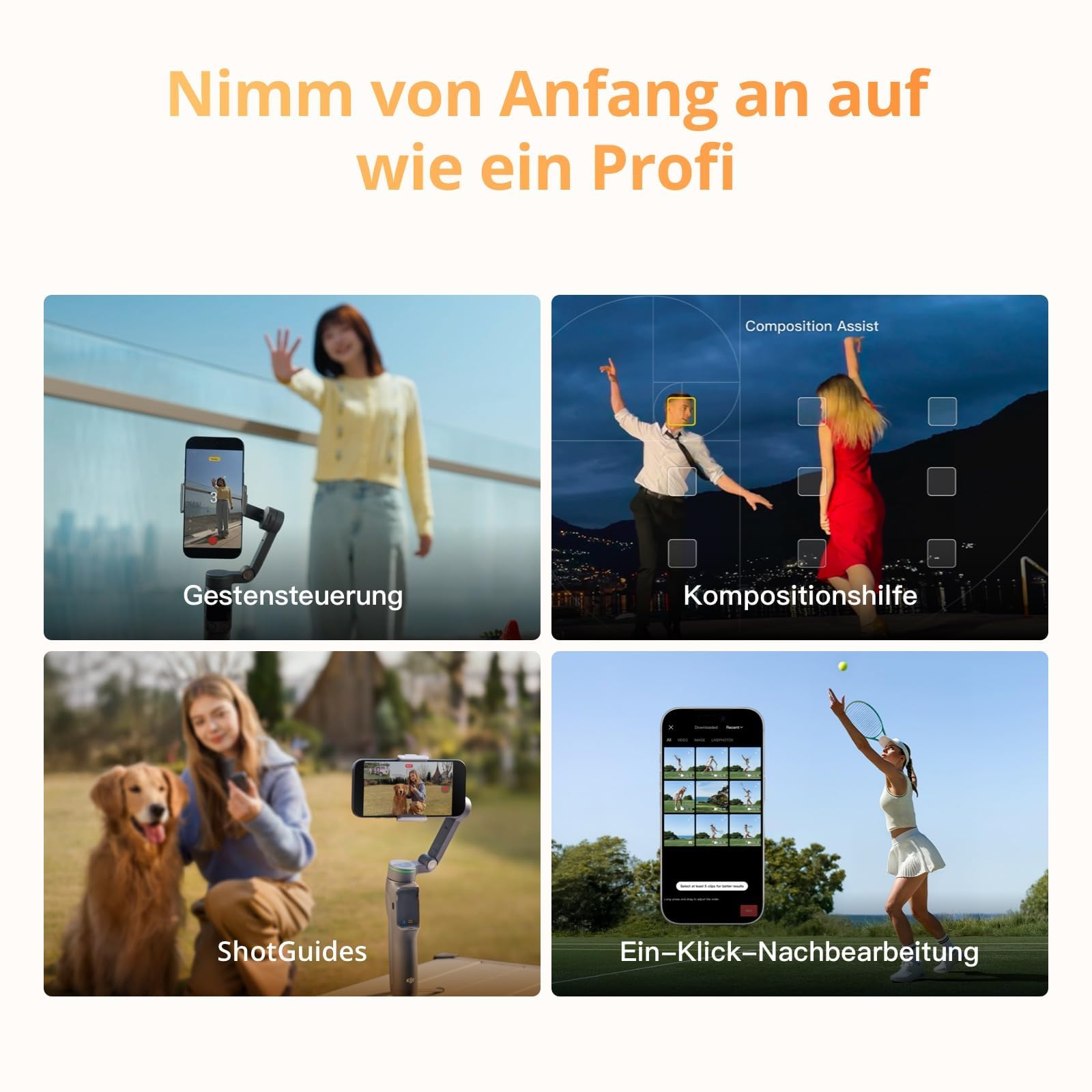 DJI Osmo Mobile 8P +Ladestecker Gimbal-Stabilisator für iPhone & Android, Tracking-Modul, Fernsteuerung, Natives Tracking, Verlängerungsstab & Stativ integriert, 10h Akku, 3-Achsen-Stabilisierung
