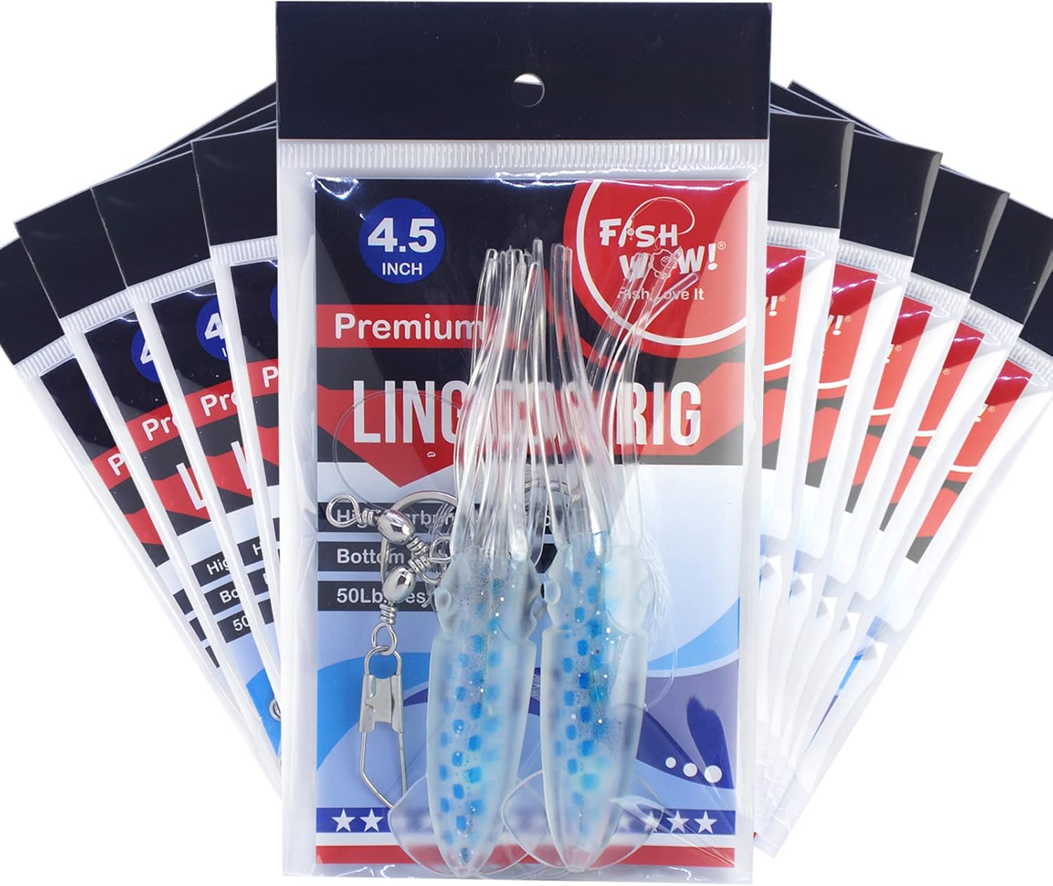 10 Packs - 4.5" Fishing Ling Cod Rig Twin Bulb Squids Rockfish lingcod Soft Lure - Blue