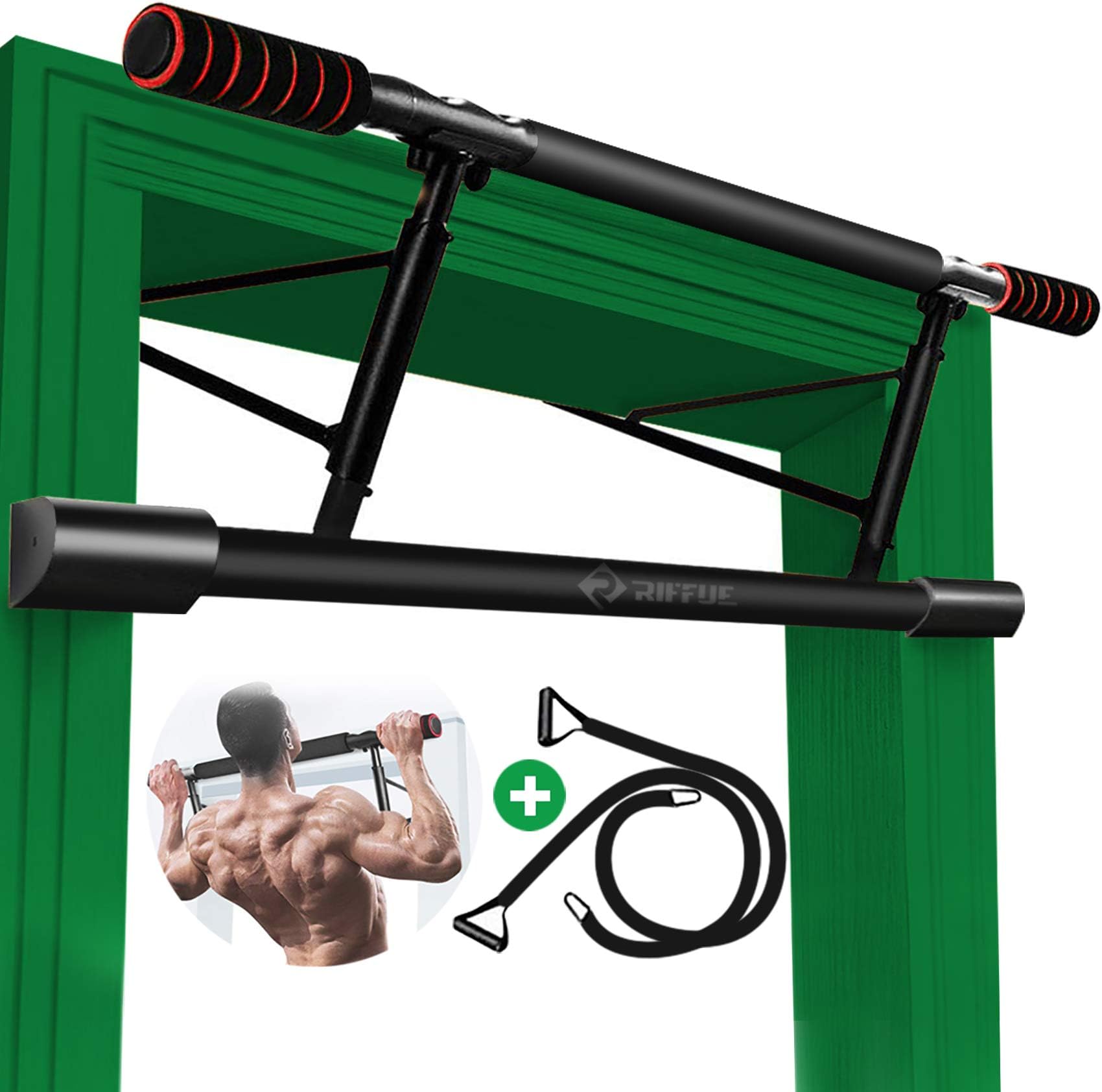 Chriffer Pull Up Bar for Doorway No Screws, Door Frame Chin Up Bar with Mount Hook Heavy Duty Doorframe Pullup Bar Trainer Body Workout Equipment for Home Gym Exercise Fitness