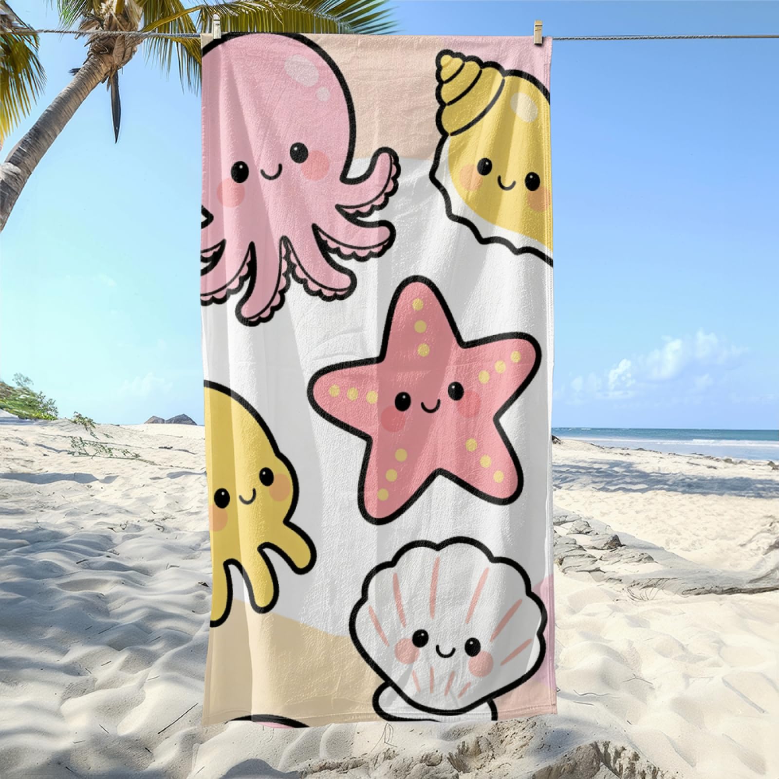 Fouta PlageShells De Plage Jaune Modèle Surdimensionné avec Diverses Tailles, Respirante et Portable, Parfaite pour Voyages Sorties Piscine et Usage Extérieur Quotidien 90x160 cm