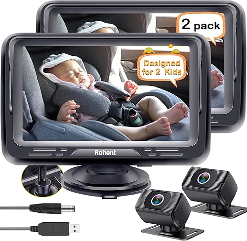 Miniatura 10 de Rohent Monitor de coche para bebés y niñas, 1080P HD, ajustable en 360°, visión nocturna, lente gran angular de 150°, fácil instalación, perfecto