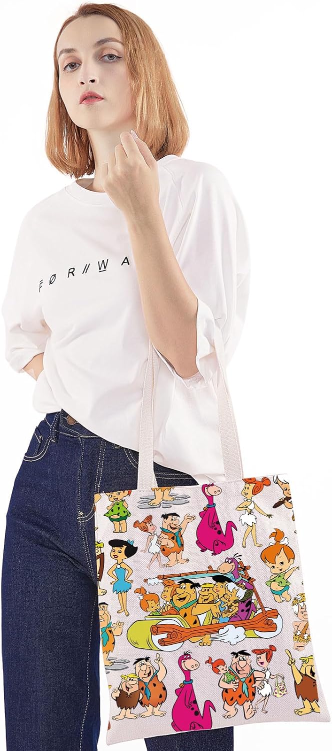 WZMPA Fred & Wilma Tote Bag Cartoon Movie Fans Gift Barney & Betty Canvas Shoulder Bag Modern Family Merch