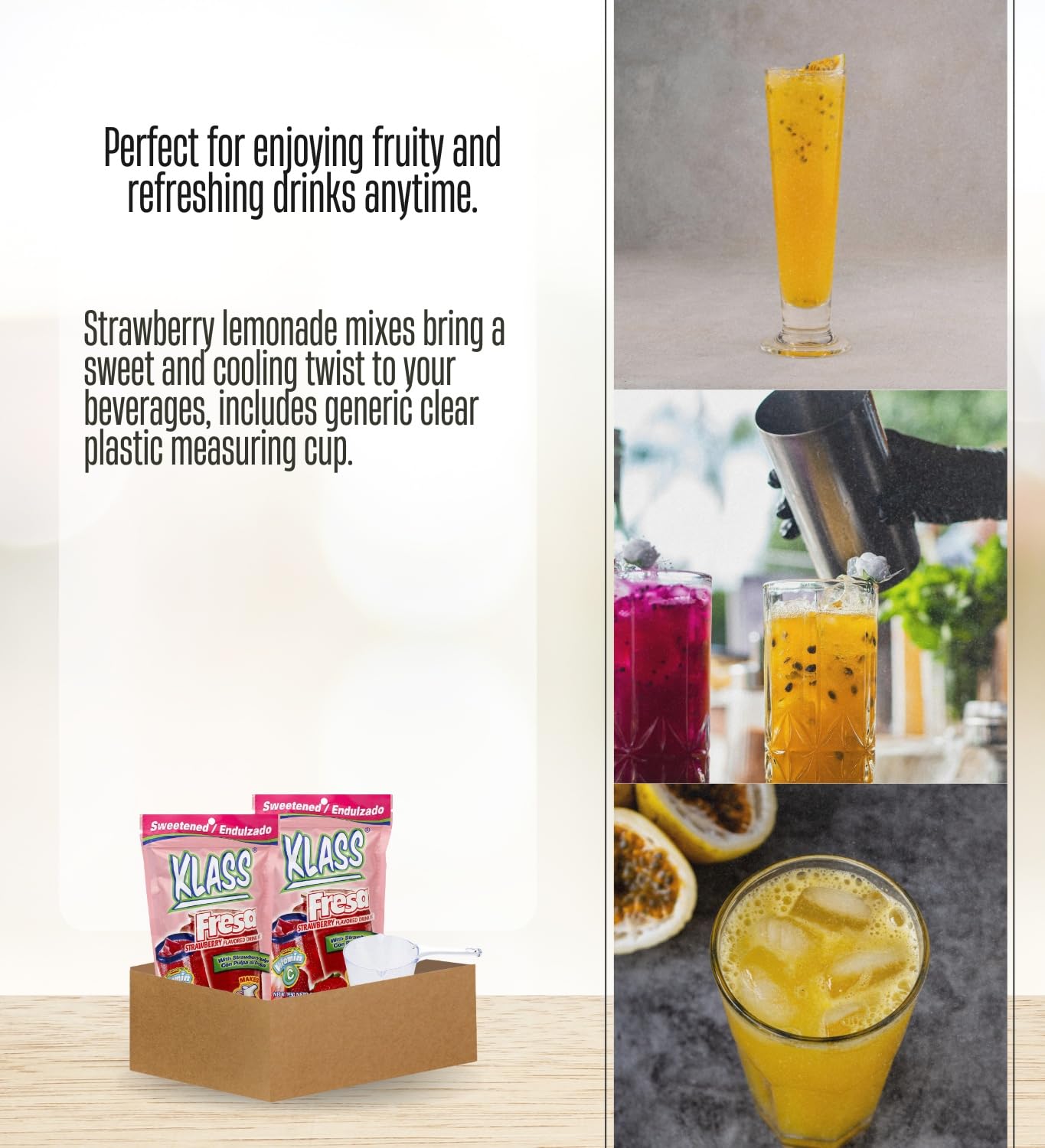 Klass Aguas Frescas – 2x Klass Bev Mix Strawberry, 14.1 OZ Bundle with Measuring Cup – Refreshing Strawberry-Flavored Drink Mix for Easy Preparation – Gift Set (3 Items)