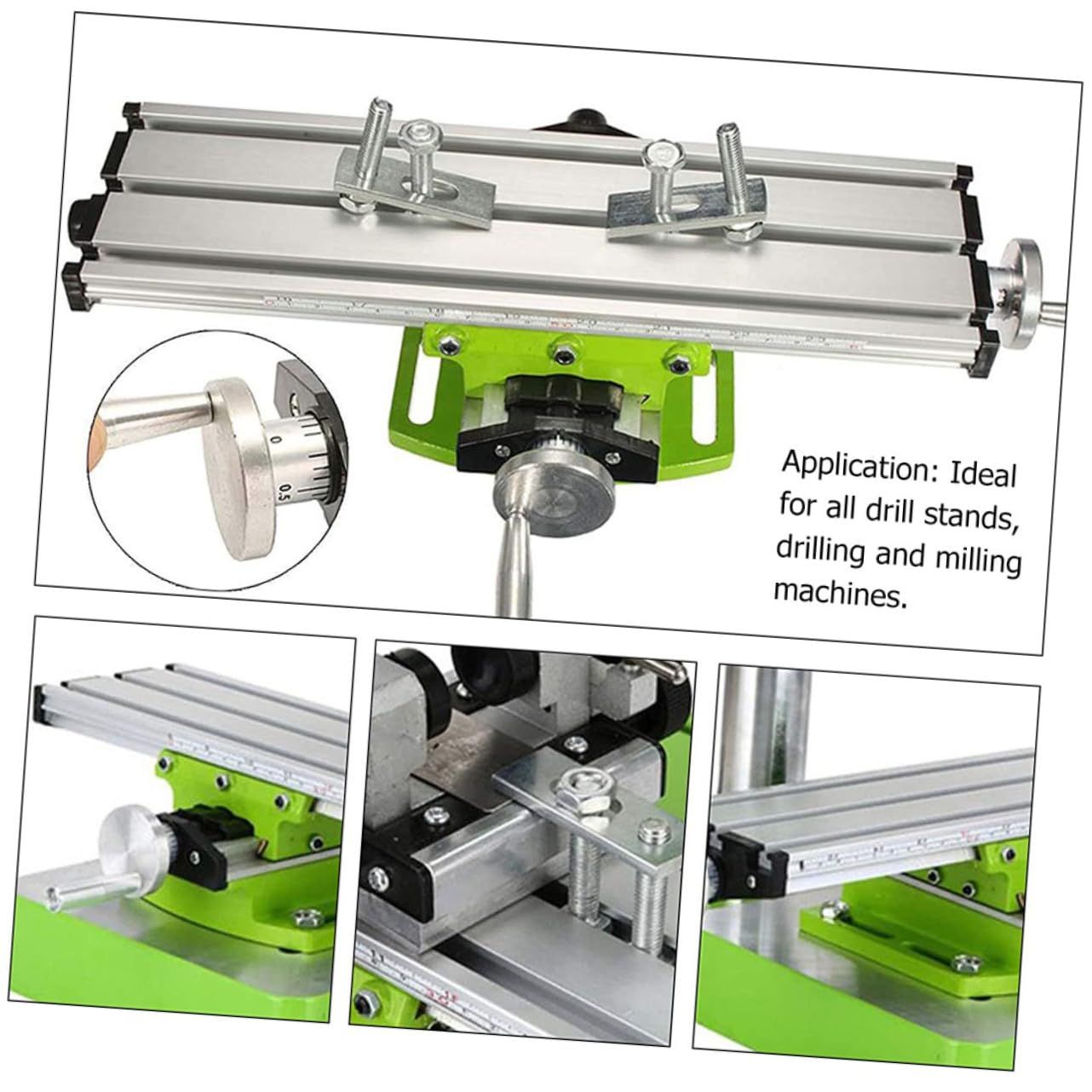 Tavolo Trasversale Multifunzione in Acciaio Legato Verde | Supporti Trapano e Fresatrici, Design Compatto e Portatile, Set 1 Pezzo Manuale e Accessori