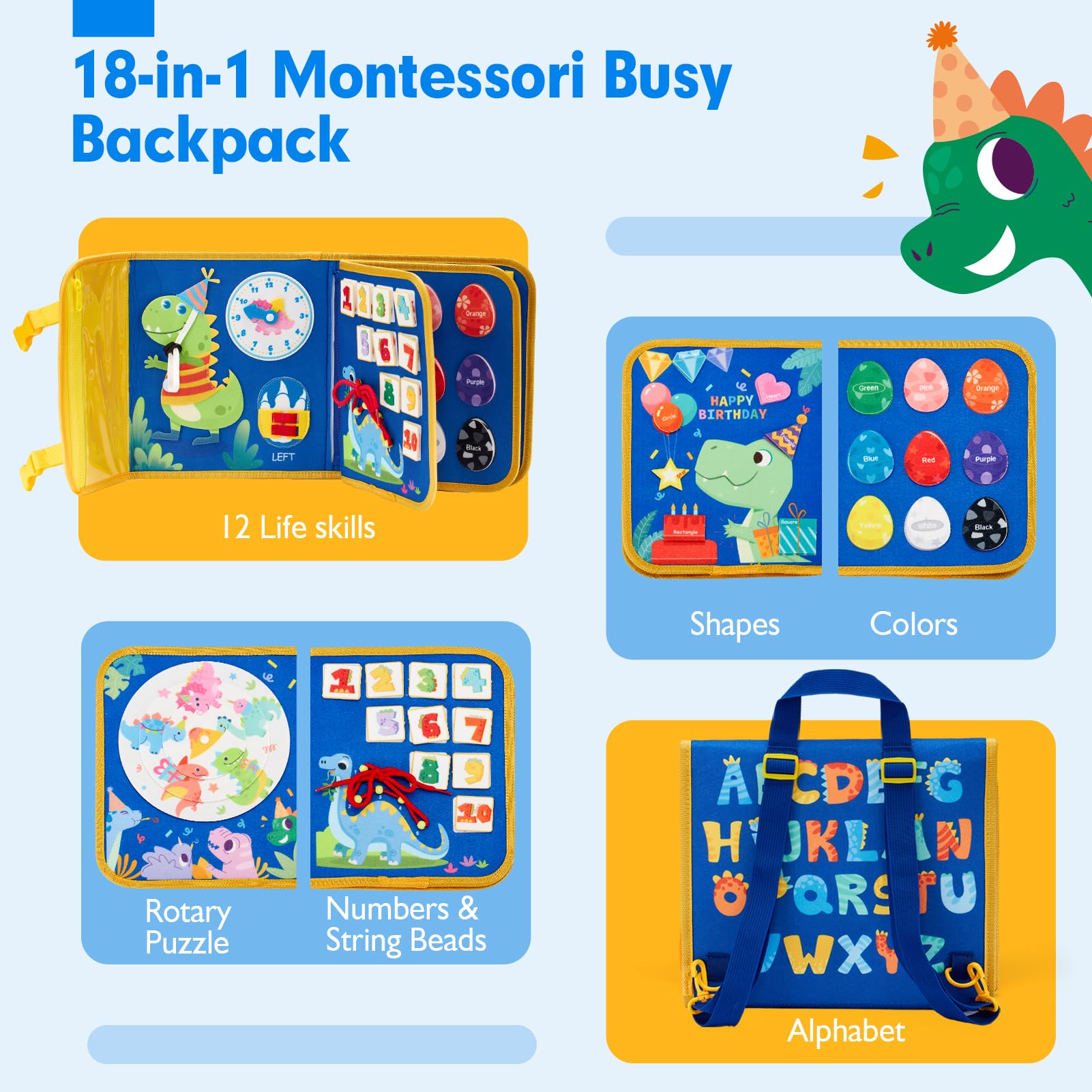 hahaland Busy Board Montessori 2 3 Anni - Pannello Sensoriale con 18 attività in 1 Giochi Educativo per Bambini Regalo Bambino