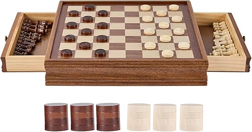 Miniatura 10 de VEVOR Juego de Ajedrez de Madera Maciza, Juego de Ajedrez y Damas 2 en 1 de 15 pulgadas, Juegos de Mesa de Ajedrez con Cajón de Almacenamiento y