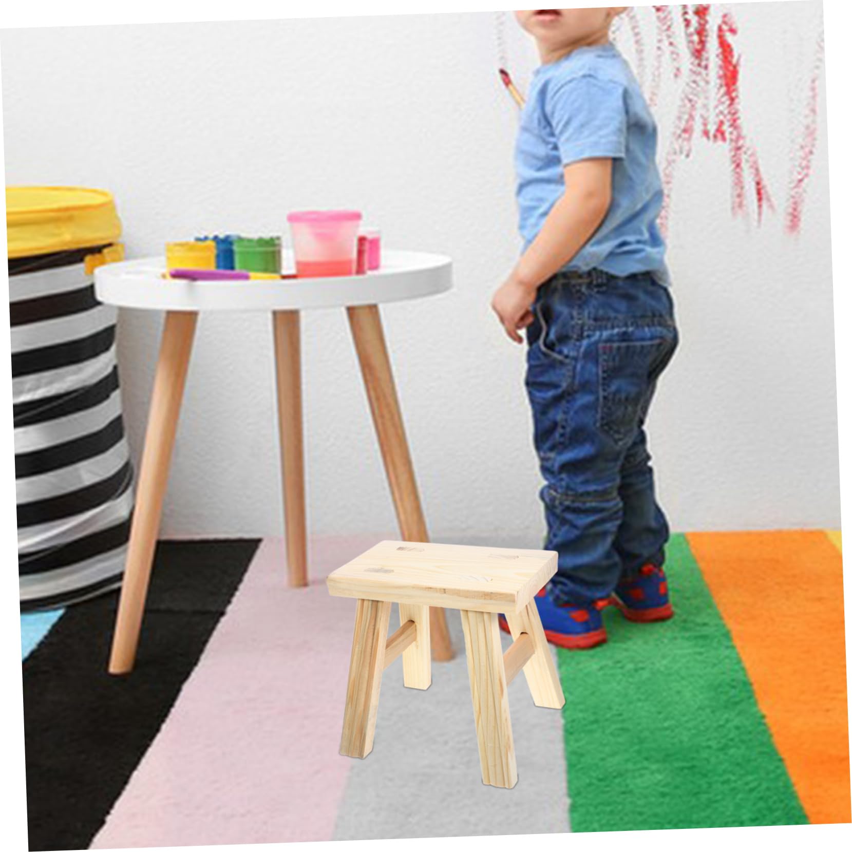 Cabilock Petit Tabouret en Bois pour Garçon et Filles, Surface Lisse, Structure Stable, Bords Arrondis, Cuisine et Chambre