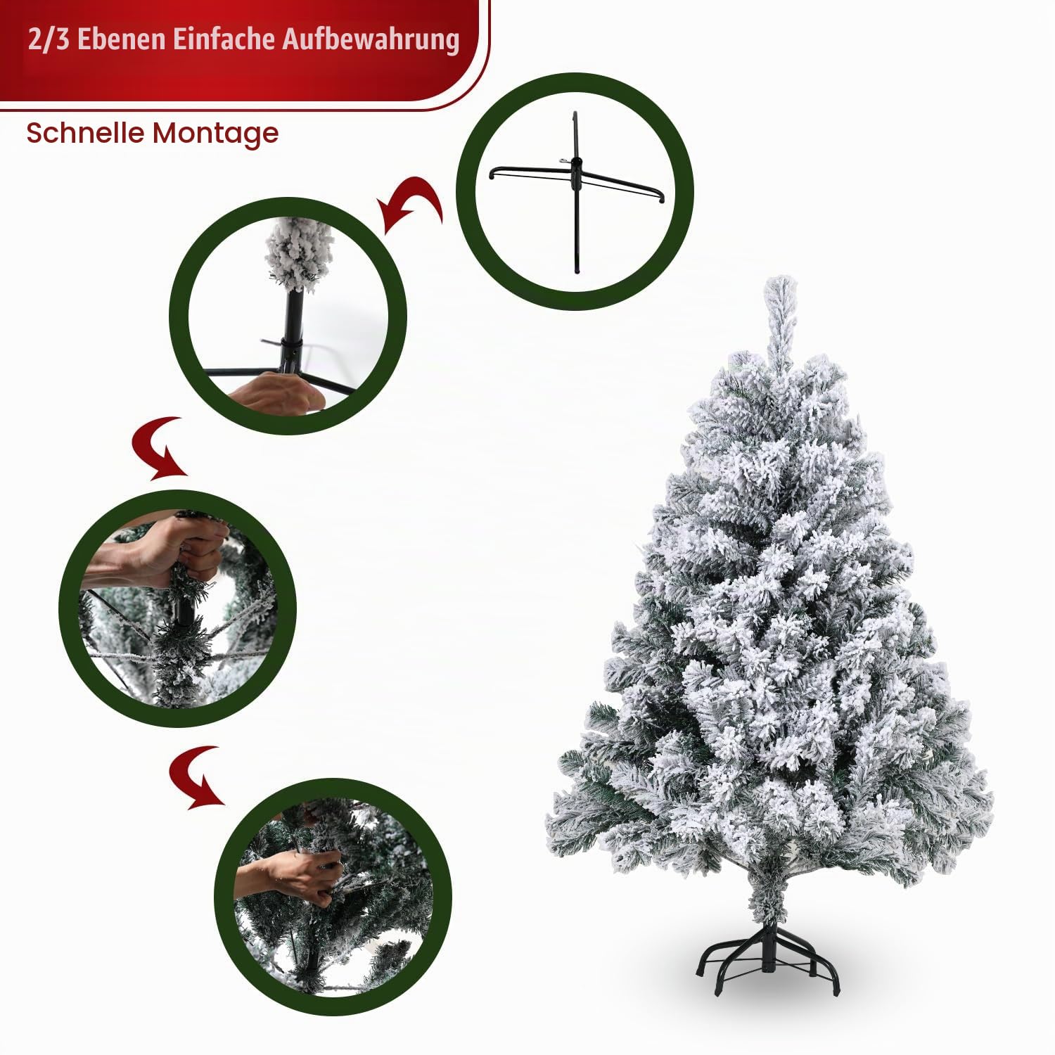 120cm Weihnachtsbaum mit Schnee Beflockt | Künstlicher Tannenbaum & Christbaum mit 340 Spitzen | Frosted Look für Weihnachtsdeko | Schnellaufbau Klappdesign,Feuerresistent