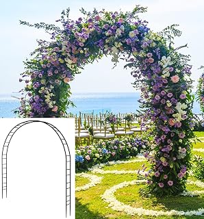 Queension Extra Large Metal Garden Wedding Arch 7.2ft Wide x 9.2ft High Trellis Backdrop with Prongs Base, Black