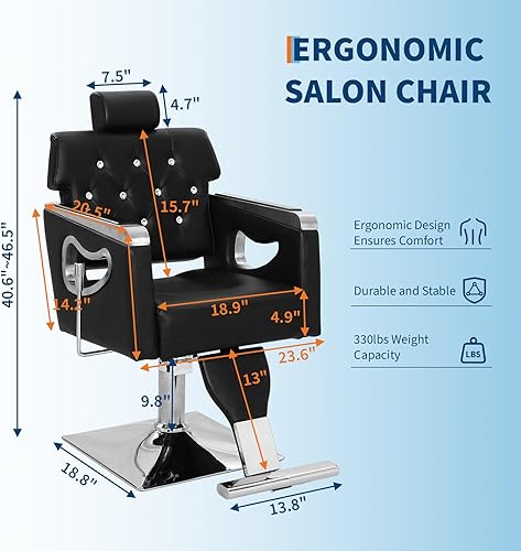 Miniatura 3 de Garvee Silla de salón para estilistas, silla de peluquería hidráulica resistente con giro de 360 grados, silla reclinable para peluquería, spa de