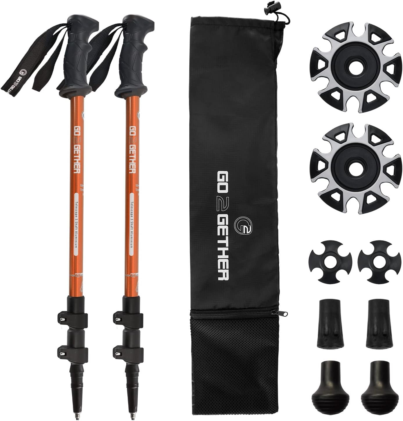 G2 GO2GETHER Trekking Hiking Poles Aluminum Hiking Walking Sticks with Quick Adjustable Locks - Comfort Handle - Padded Strap - Snow Baskets Attached-Suitable for Hiking, Walking