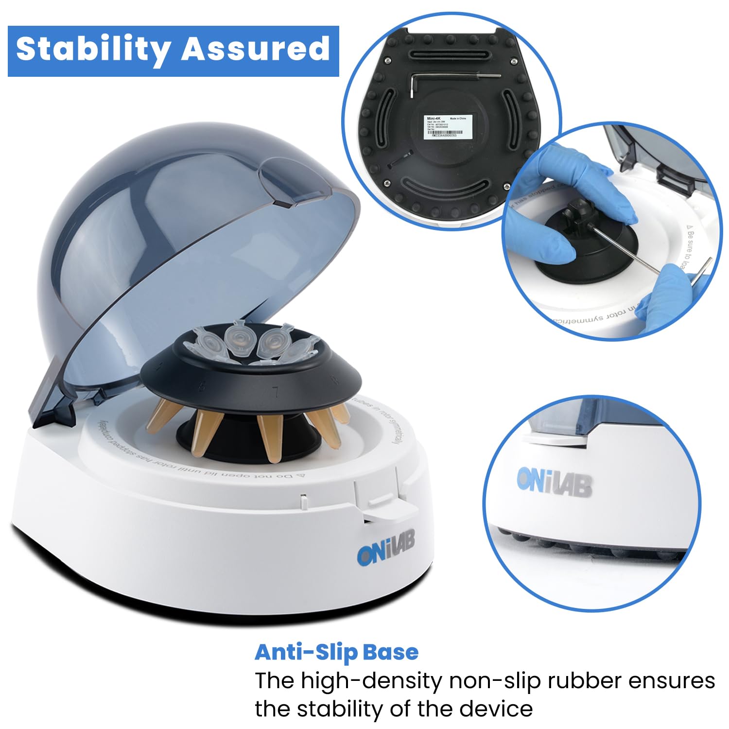 ONiLAB's Scientific Mini Centrifuge 7000RPM, 2680 x g RCF, Lab Benchtop Centrifuge with 2 Rotors for 8 x 0.2/0.5/1.5/2.0ml and 0.2mL×32 PCR Strips, Low Noise≤45dB, 100-240V Q
