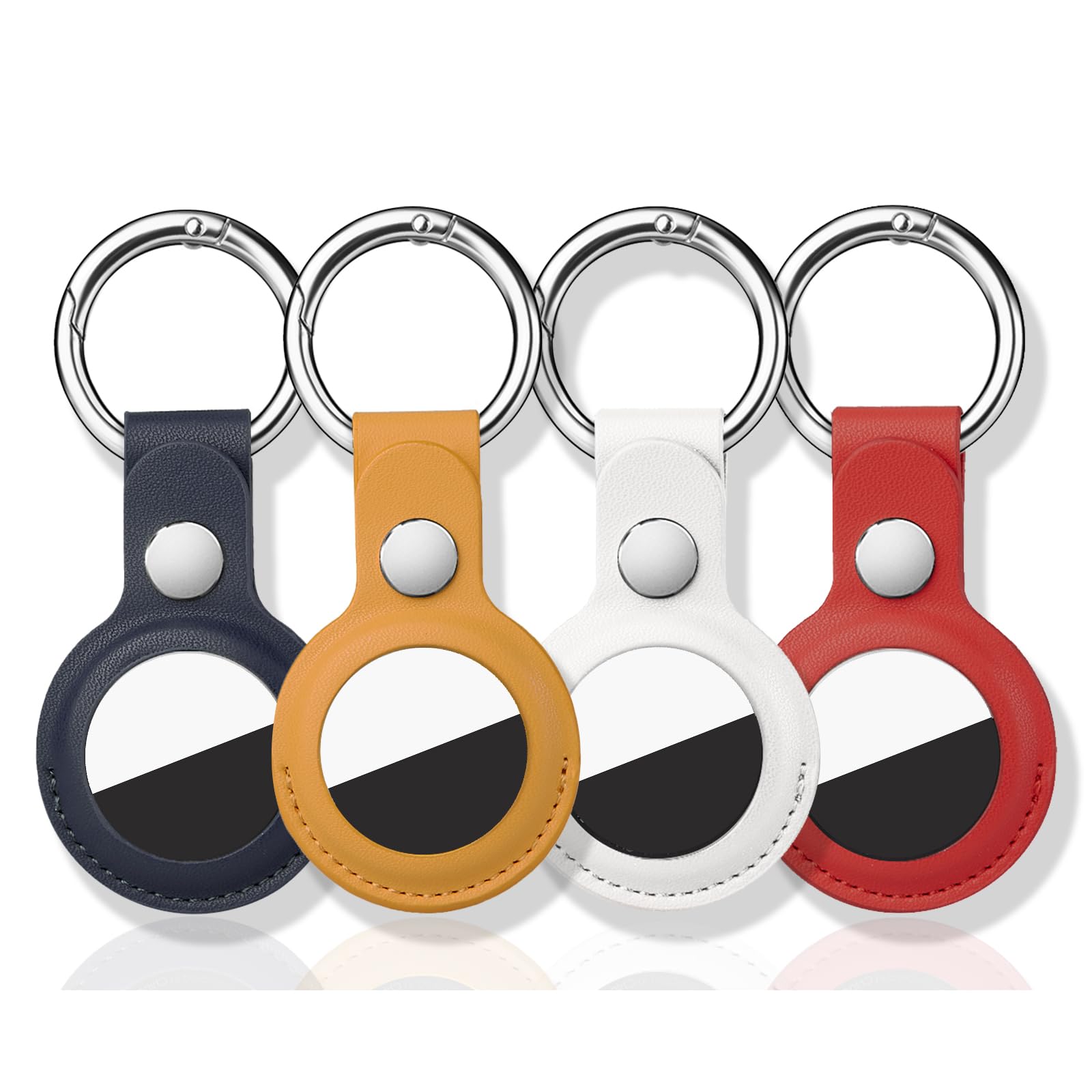 4 Pack for Airtag Holder, for Air Tag Keychain, PU Leather for Airtag Case, Air Tagsmate for Luggage, Comes with Ring Metal Snap Keyring for Luggage,