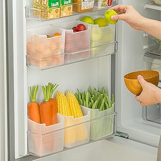 3 Pack Refrigerator Organizer Box, Plastic Refrigerator Side Door Storage Containers, Space-Saving Organizer Bins for Fridge, Refrige Drawers for Fruit and Vegetable (Clear,S*3)
