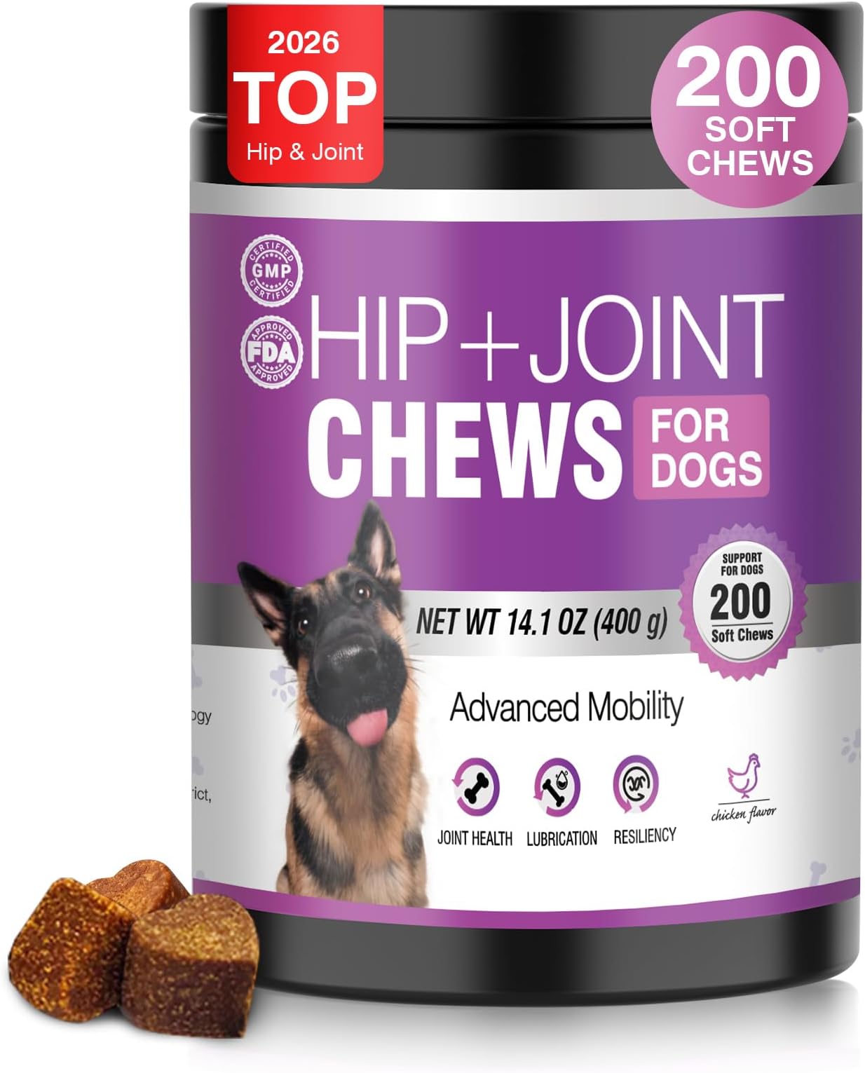 Glucosamine for Dogs 200pcs Joint Support Supplement Dog Hip and Joint Chondroitin Chews Treats with MSM Dog Joint Pain Relief Mobility Supplements Chicken Flavor Fit All Large Small Medium Breed