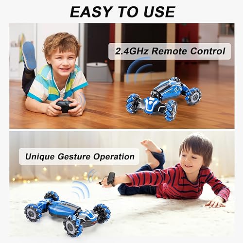 Miniatura 5 de Auto de acrobacias RC con detección de gestos, 2.4 GHz 4WD, control remoto, sensor de gestos, auto de juguete con control remoto de deriva con giros