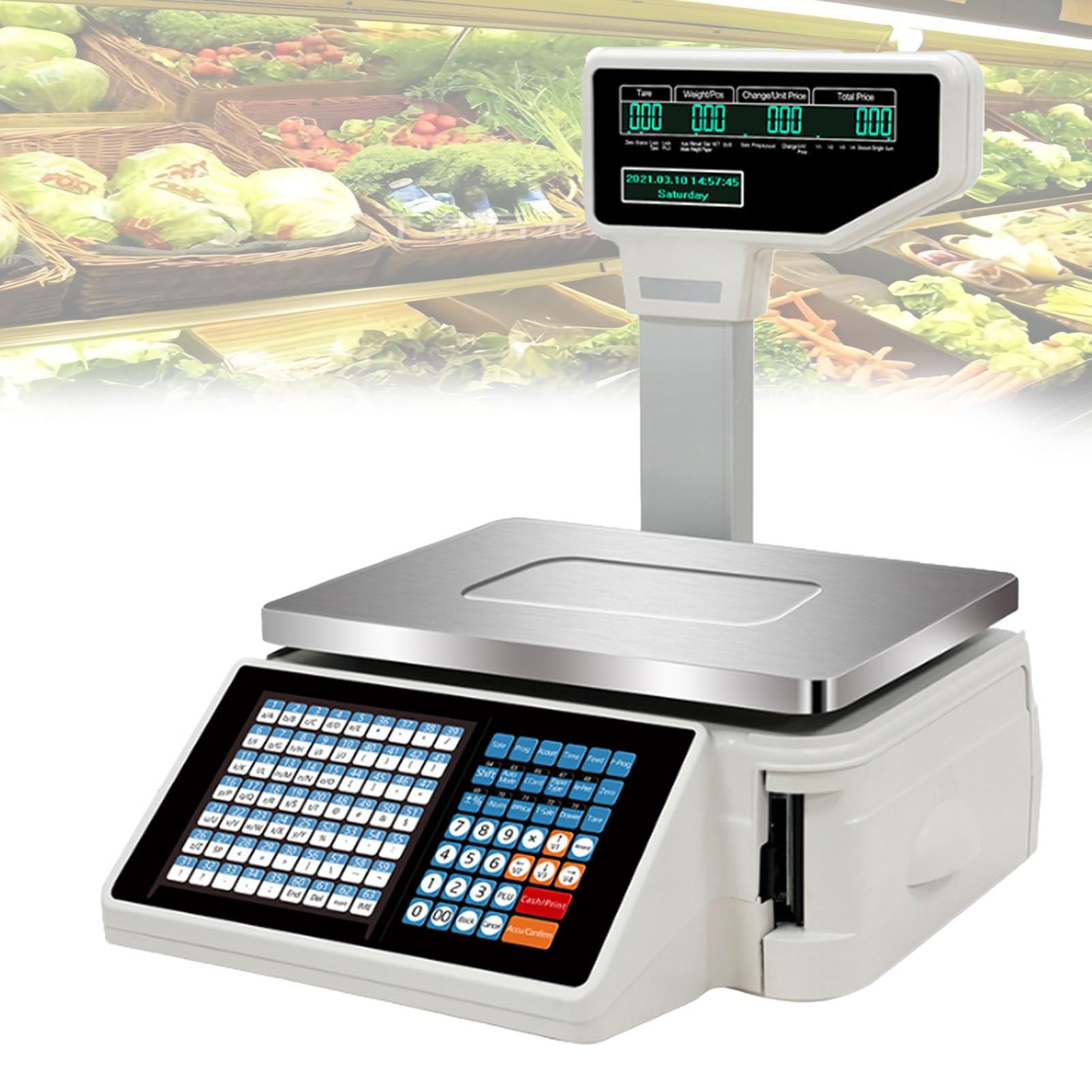 Pvxa Digital Barcode Weighing Scales, Label Printing Scale,Cash Register Scale,with Pole Display and Label Printer, for Supermarket/Retail Store Specification1