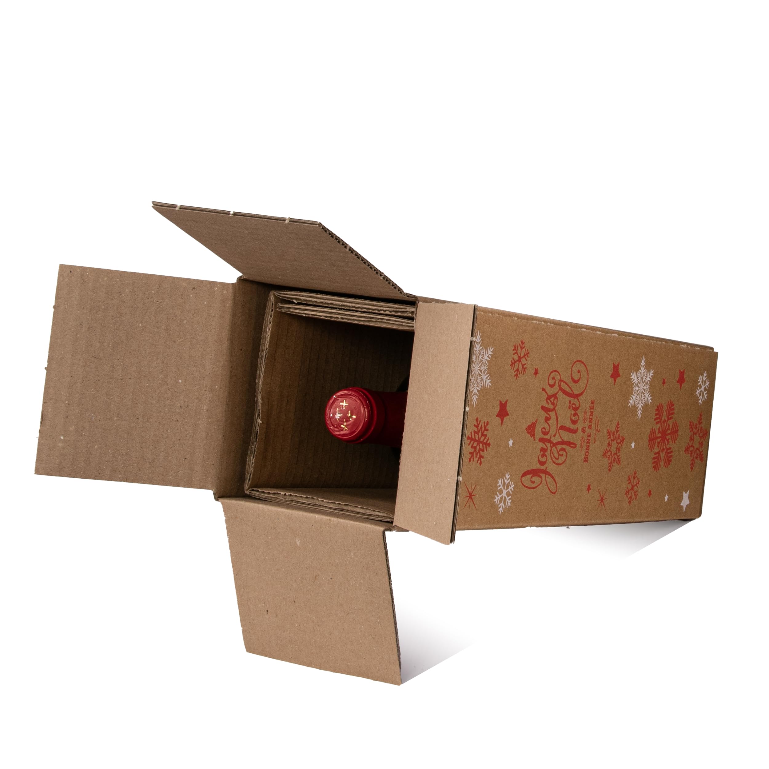 10x Wein Versandkarton Weihnachtsmotiv für 1 Flasche incl. Einlage, DHL/UPS zertifiziert (Natur, Weiß, Rot, 10x 1er)