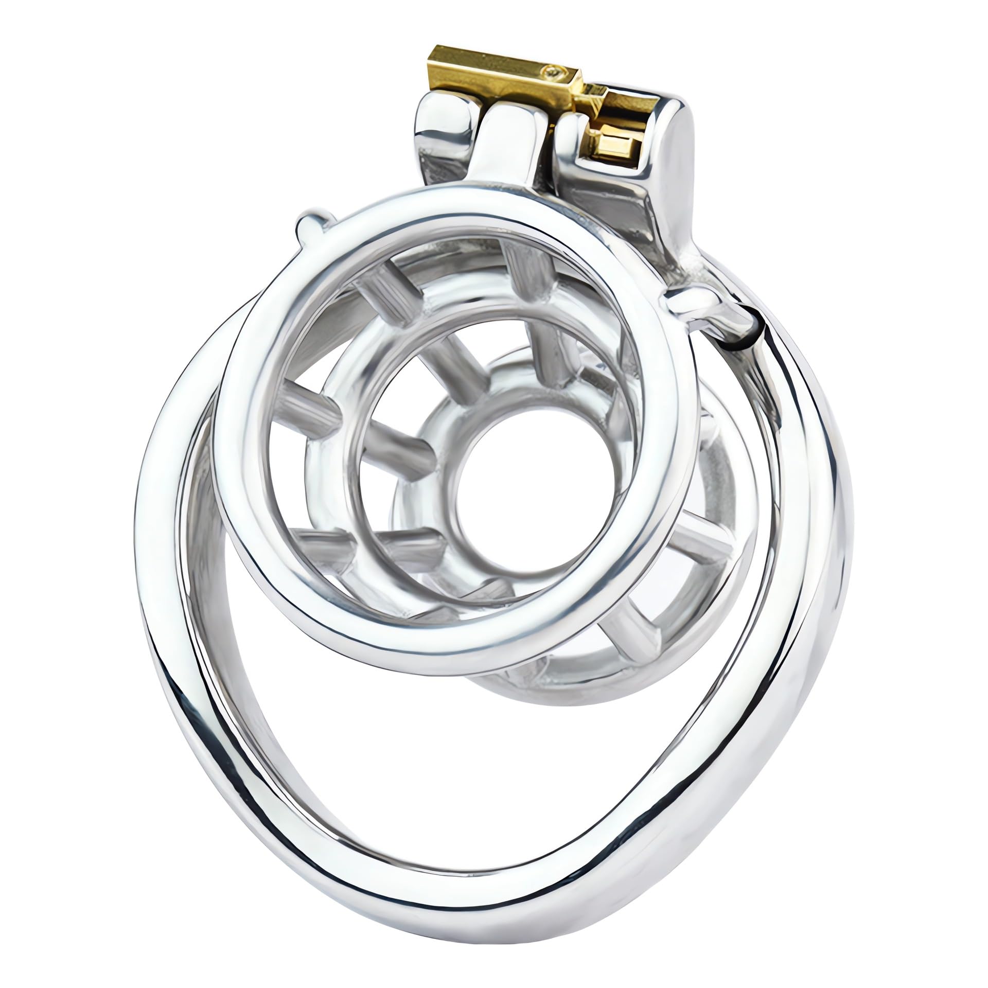 AAKOMA Cage de chasteté masculine en acier inoxydable, dispositif de verrouillage de chasteté creux négatif, jouets de stimulation sexuelle, cage à pénis, jouet sexuel (anneau incurvé 50 mm)
