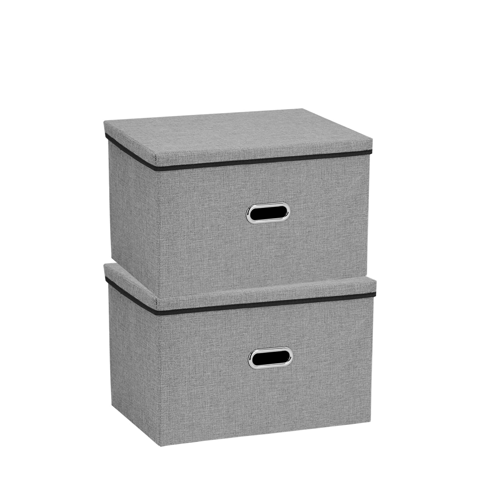 2 Pack Large Storage Boxes with Lids – 45x30x30cm Foldable Storage Cubes with Handles, Collapsible Linen Fabric Storage Bins for Shelves, Wardrobes, Homes & Offices (Gery) — image 1