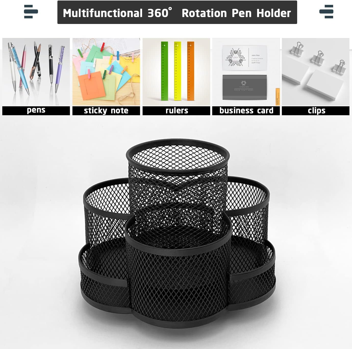 WURJHSONG Pen Holder, Makeup Brush Holder 360-Degree Rotating Desk Organizer with 7 Compartments, Pencil Holder for Desk, Office Supplies Desk Organizer Storage Gift (Black) : Office Products