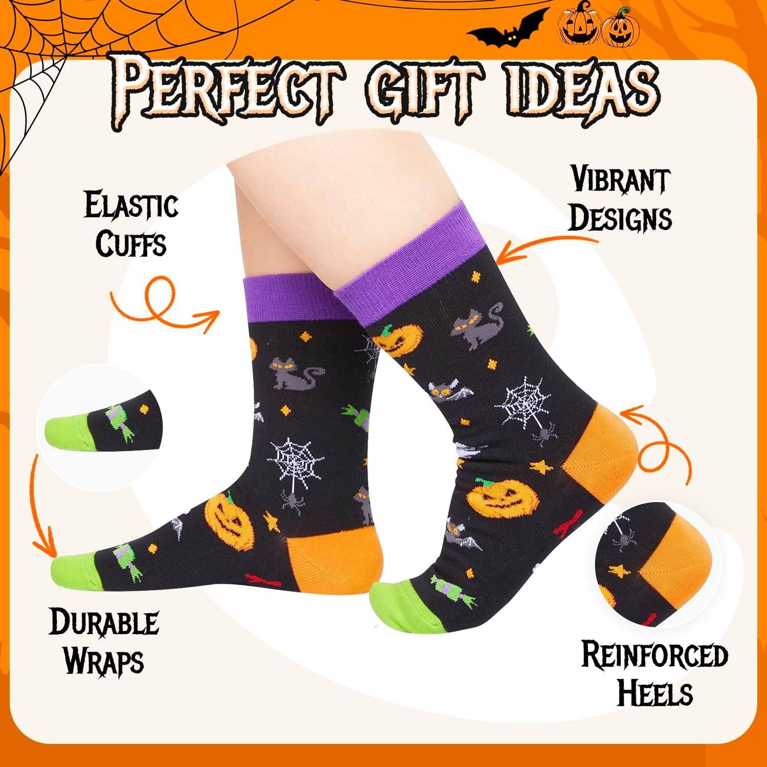 HAPPYPOP Halloween Horror Dino Ghost Socks - Spooky Witchy Pumpkin Gifts Kids Teens Adults - Image 3