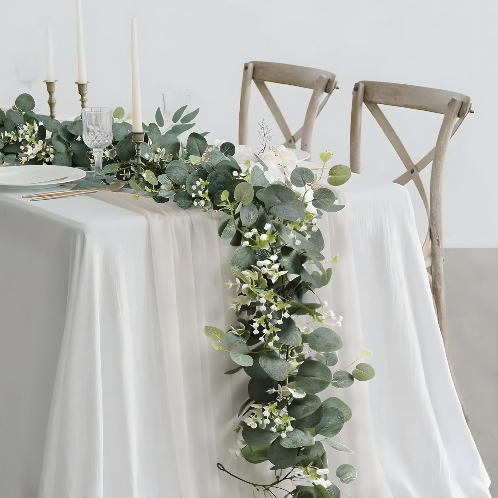 2 Stück Eukalyptusgirlanden aus Kunstgrün, 71 Zoll künstliche Ranken, realistische grüne Girlande, flexibel für DIY, Hochzeit und Wohnraumdeko, für Tisch, Wand und Tür