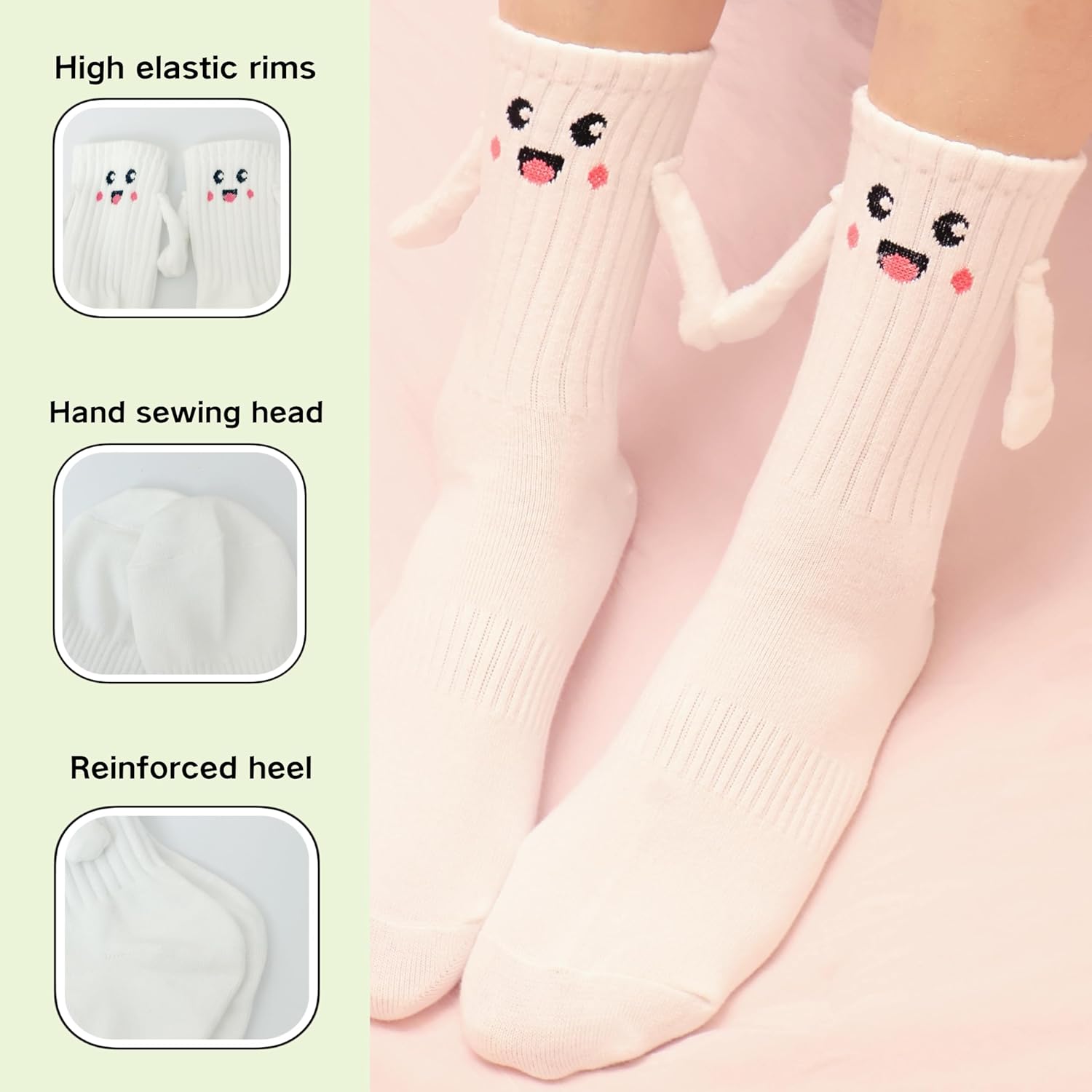 4 Pairs Hand Holding Socks,Adult Magnetic Hand Holding Funny Socks for Christmas and Valentine - Image 2