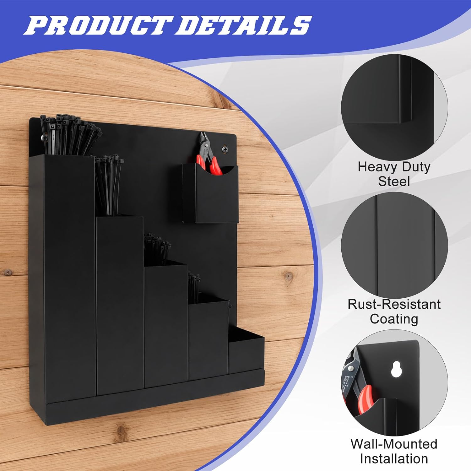 Cable Tie Holder, Wall Mount Zip Tie Storage Rack Organizer
