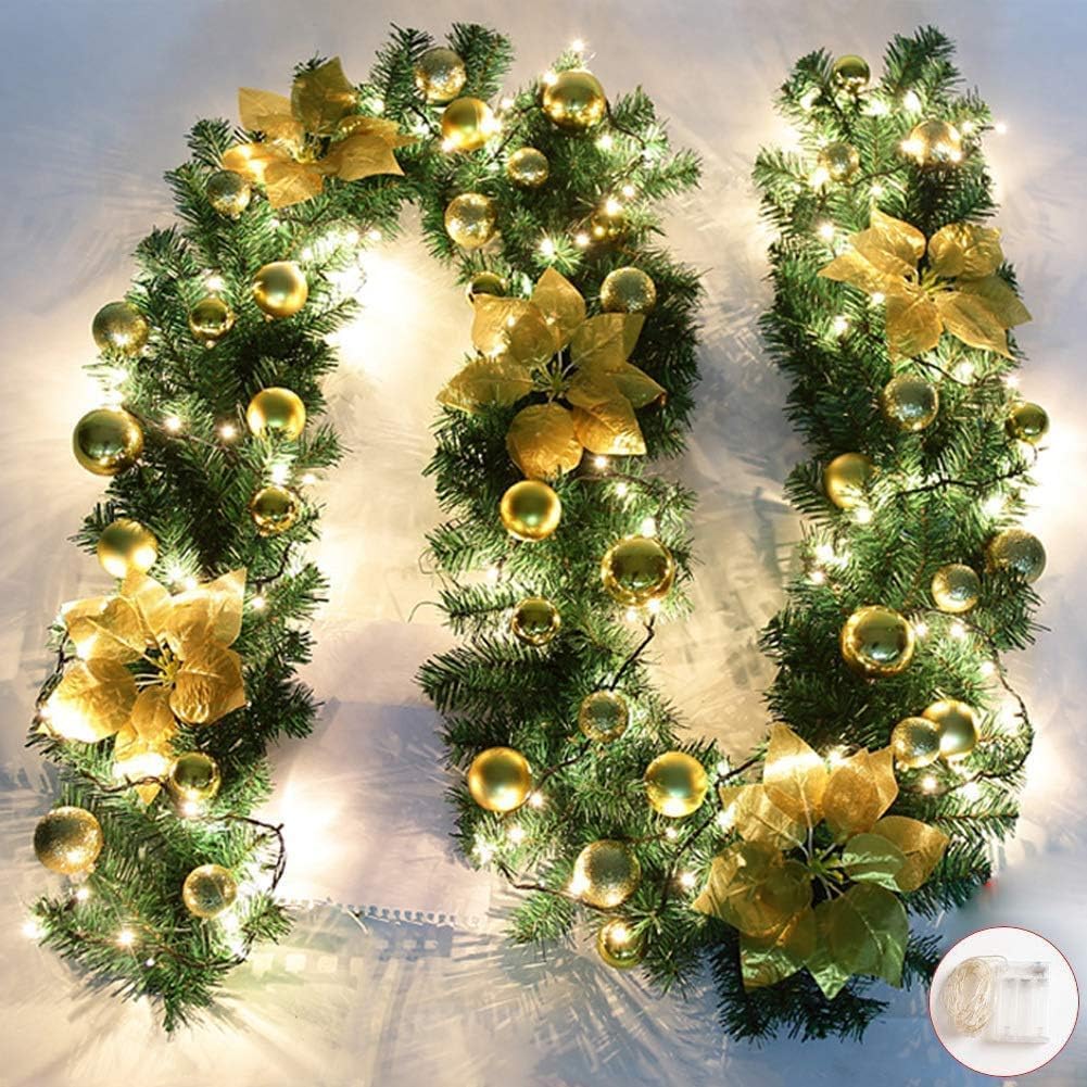 9FT Christmas Garland with Lights, Prelit Outdoor