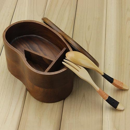 Miniatura 3 de AOOSY Bento Box japonesa, loncheras japonesas de doble capa de madera natural, lonchera para niños y adultos, picnic, oficina, escuela, senderismo,