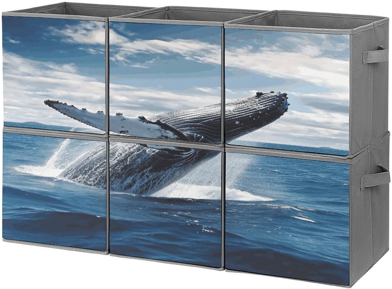 Multi Use Organizer Bins, Whale Above Sea Water in The Ocean Printed Storage Bins, Foldable Storage Baskets Are Suitable For Bedrooms, Offices, And Cars