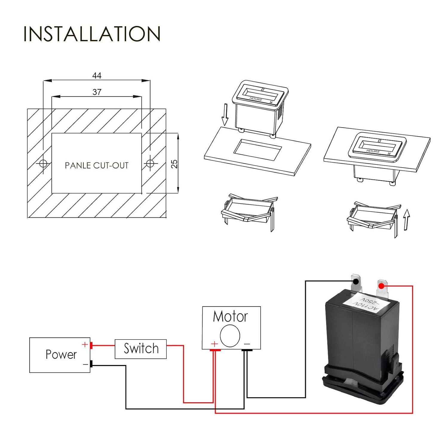 Hottest Sale Jayron JR-HM001 Snap in Mechanical Hour Meter Rectangular Hour Meter for DC 6V to 80V Power Equipment Such as Fork Lifts,Golf Carts,Floor Care Equipment,and Any Other Battery Powered Equipment