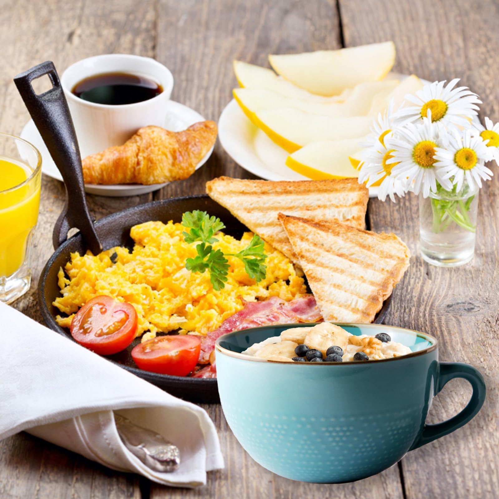 Groß Tasse Keramik, Suppentassen mit Henkel, 700ml Große Suppenschüssel, Geeignet für Milchsalat Kaffee, Keramikbecher mit Henkel, Mikrowellenherd Geeignet, Geschenk Kaffeebecher(Blau) Küche, Haushalt & Wohnen