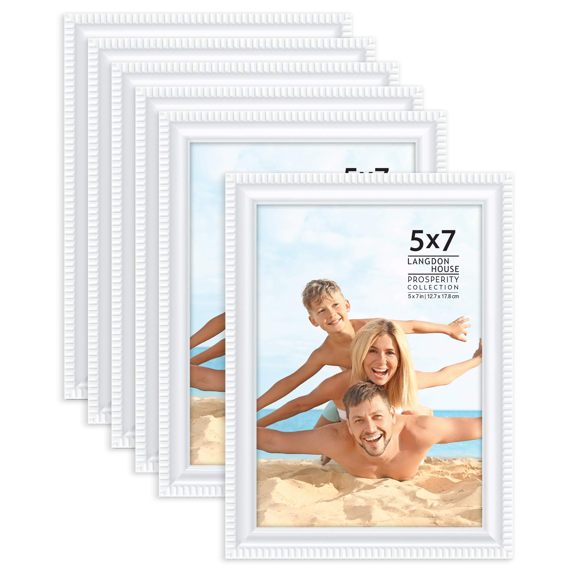 Langdons Picture Frames Set, 5x7 Wall Mount or Table Top Photo Frames, Display Vertically or Horizontally Picture Frame, Prosperity Collection 5x7 White PSTY-5x7-WHT-6