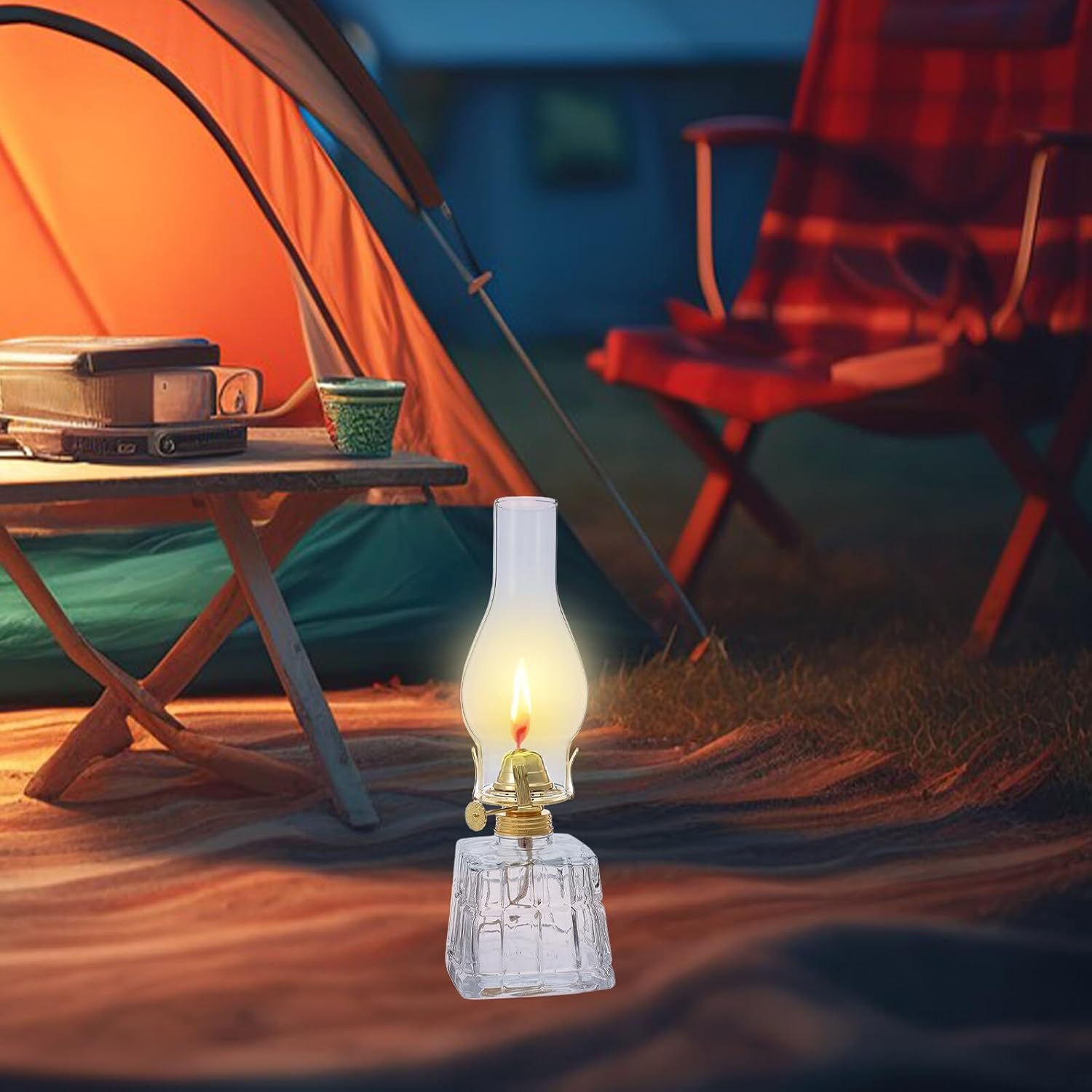 Vintage Square Kerosene Lantern Oil Lamp, Portable Hanging Windproof Hurricane Lamp with Hand Glass for Indoor and Outdoor Rustic Home Décor and Emergency Lighting