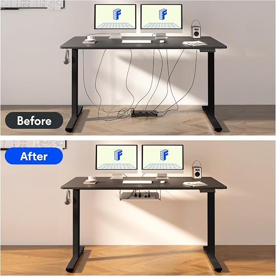 FLEXISPOT Electric Standing Desk 200x80cm Sit Stand Table Height Adjustable Desk with Hook for Home Office, Black