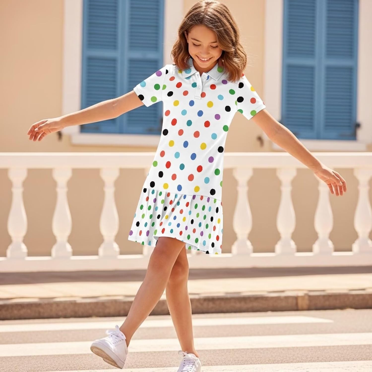 Girls Tennis Dress Short Sleeve Golf Sport Uniform Casual Dresses Quick-Dry Skirt Pleated